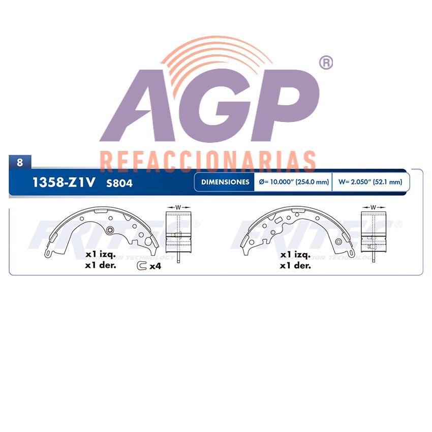 BALATA TAMBOR TRASERA TOYOTA TRUCK SIENNA 2004-2009 =S804 ()