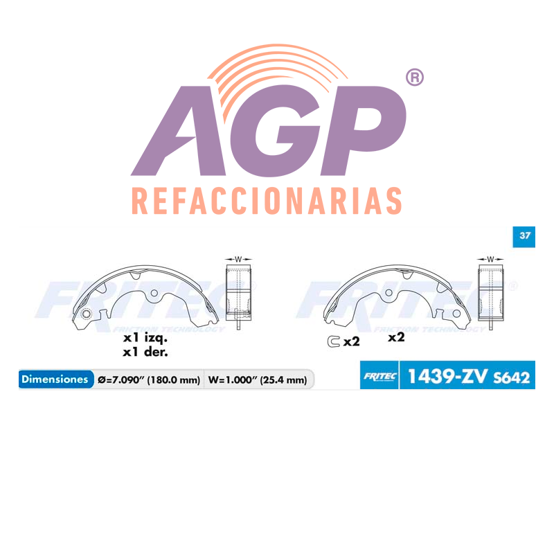 BALATA TAMBOR TOYOTA ( PASEO / 1992-1999) ( TERCEL / 1991-1999) * )(FRI-OW1439ZV)