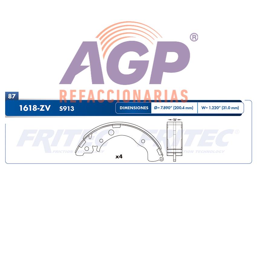 BALATA TAMBOR TRASERA HONDA CIVIC 2002-2013 FIT 2009-2013 FIT EX 2010-2011 FIT LX 2010-2011 FIT 2015-2016 HONDA CITY 2010-2012 =S913 ()