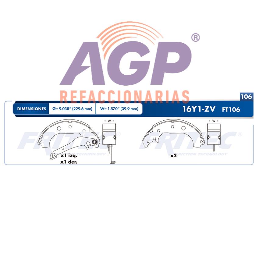 BALATA TAMBOR TRASERA FORD TRUCK ECOSPORT 2013-2018 =S1054 )