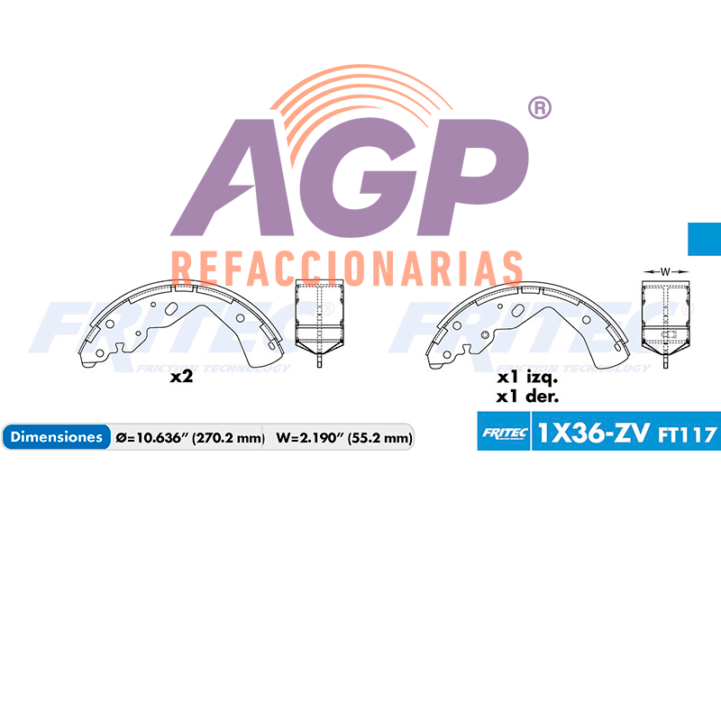 BALATA TAMBOR TRASERA NISSAN TRUCK NP300 FRONTIER 2016-2018 =S1096 (