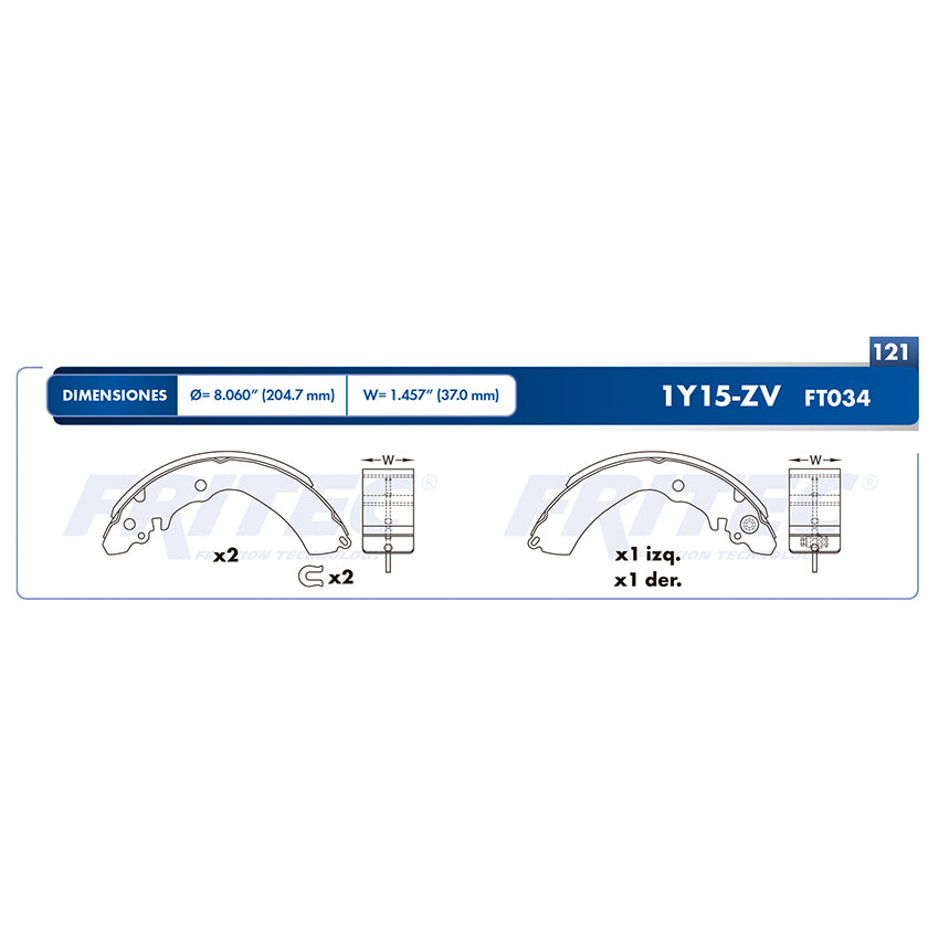 BALATA TAMBOR TRASERA TOYOTA TRUCK AVANZA BASE 4L 1.5 LTS 2009-2015 AVANZA CARGO 4L 1.5 LTS 2016-2018 AVANZA LE 4L 1.5 LTS 2017-2021 AVANZA PREMIUM 4L 1.5 LTS 2007-2008