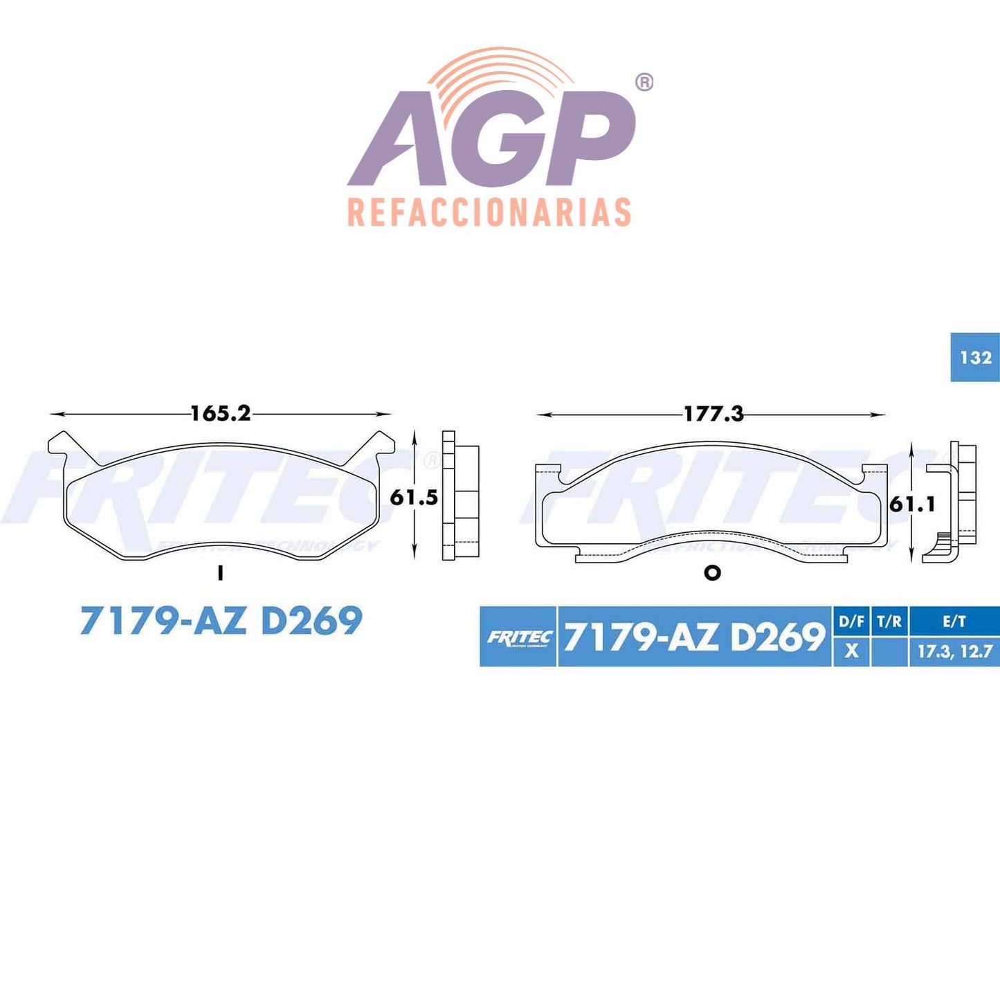 BALATA DELANTERA CHEVROLET TRUCK MICROBUS 1990-1997, DODGE TRUCK B150 1984-19 (FRI-SHD7179AZ) - REFACCIONARIAS AGP