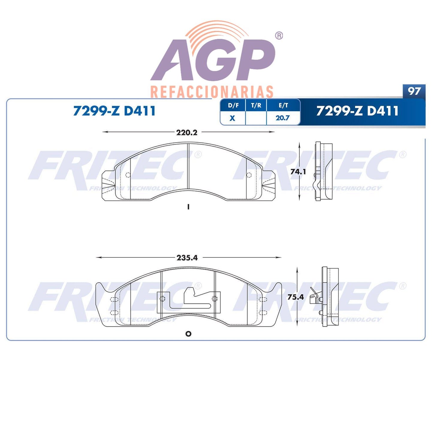 BALATA DELANTERA FORD TRUCK E SUPER DUTY 1996-2002, FORD TRUCK E-350 ECONOLIN (FRI-SHD7299Z) - REFACCIONARIAS AGP