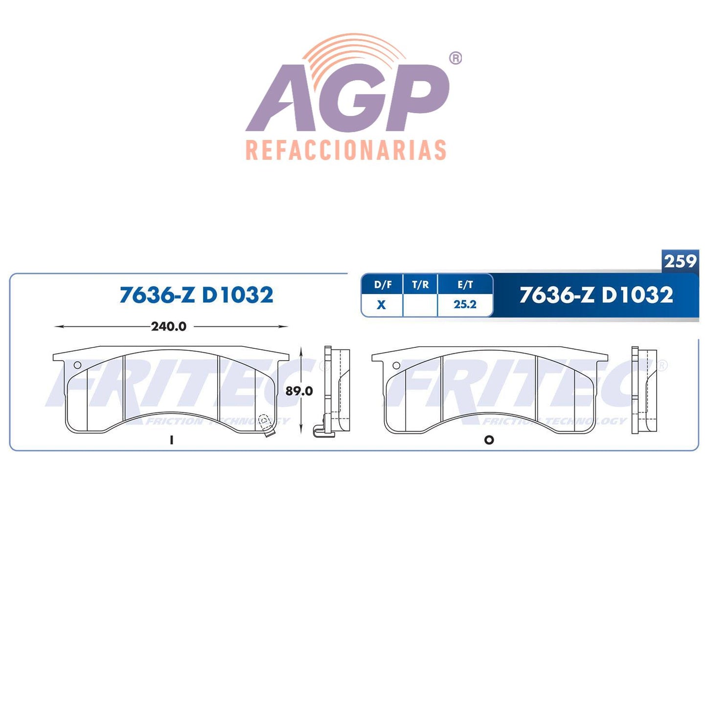 BALATA DELANTERATRASERA CHEVROLET C5 2002, C6 2002, C6H042 95-98, C7 2002, C7H042 95 (FRI-SHD7636Z1) - REFACCIONARIAS AGP