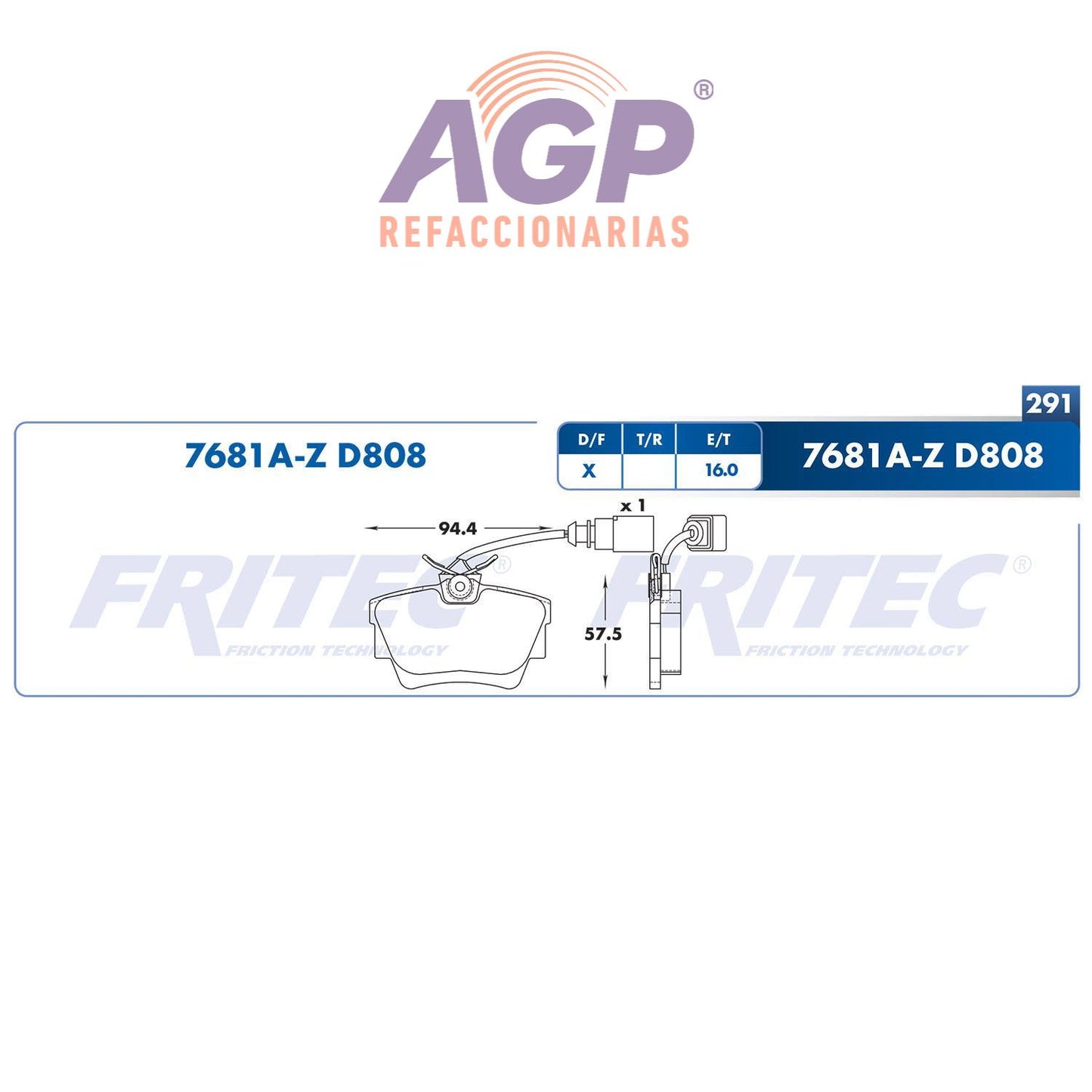 BALATA TRASERA VOLKSWAGEN TRUCK EUROVAN 2001-2004, VOLKSWAGEN TRUCK PANEL 2 (FRI-SHD7681AZ)