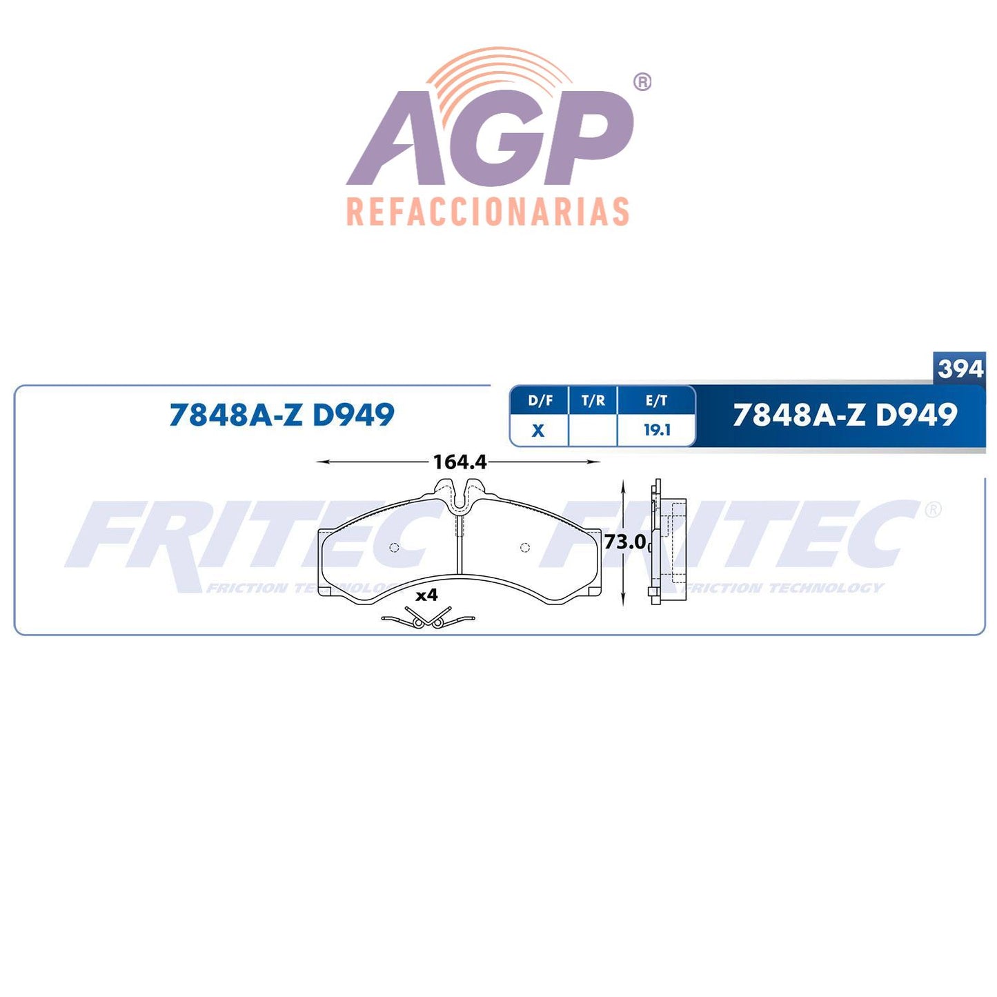 BALATA DELANTERA MERCEDES BENZ SPRINTER 2500 2002-2004 (FRI-SHD7848AZ)