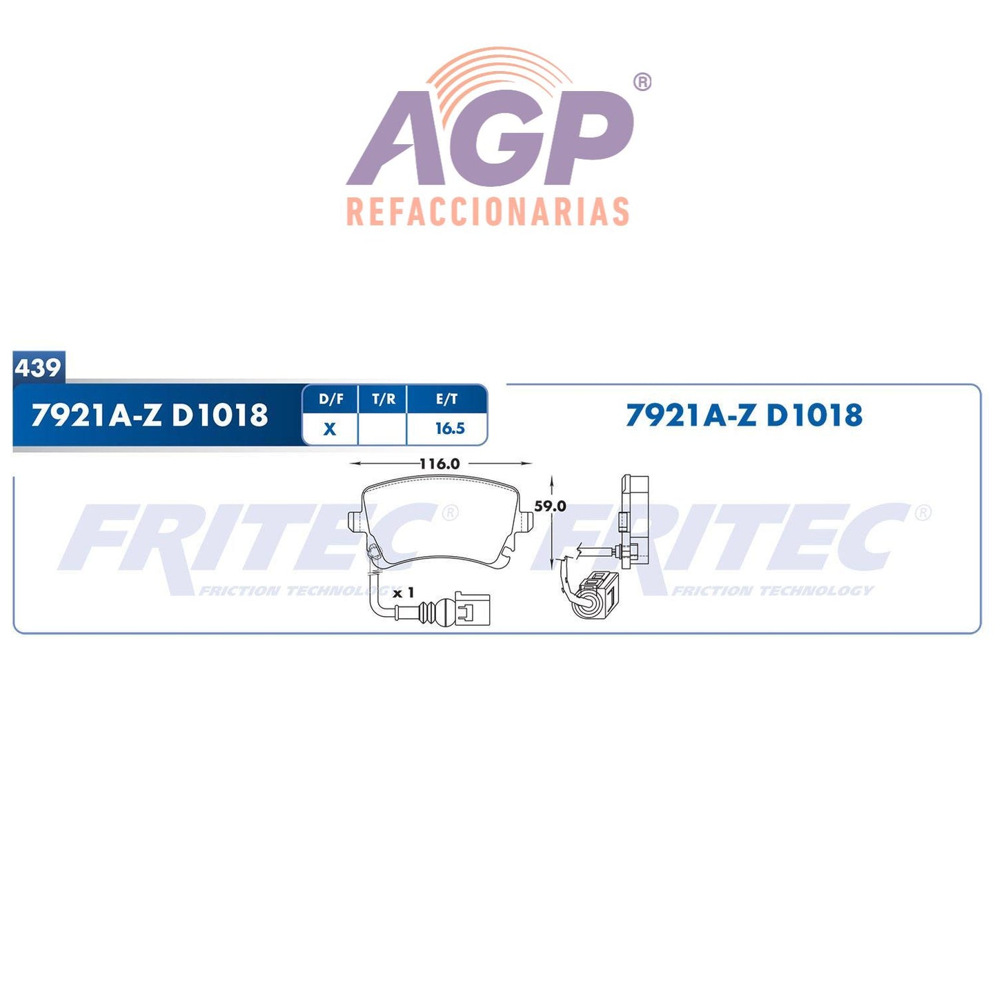 BALATA TRASERA AUDI A4 2008-2009, AUDI A4 QUATTRO 2008-2008, AUDI A6 100 AN (FRI-SHD7921AZ) - REFACCIONARIAS AGP