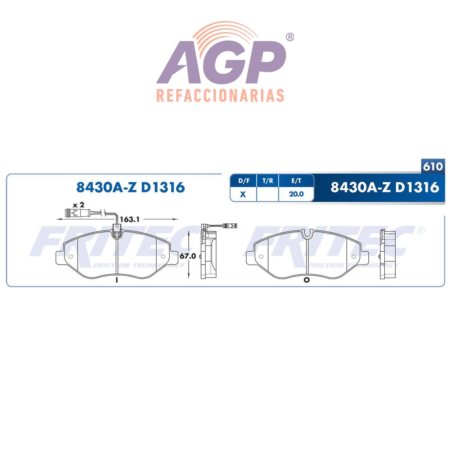 BALATA DELANTERA DODGE TRUCK SPRINTER 2500 2007-2015, MERCEDES BENZ TRUCK SPR (FRI-SHD8430AZ)