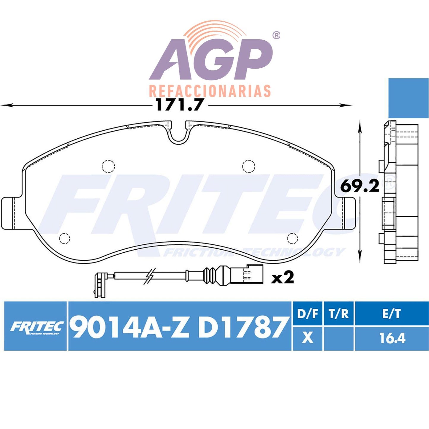 BALATA DISCO DELANTERA FORD TRUCK TRANSIT BASE 4L 2.2 LTS 2014-2016 TRANSIT BASE 4L 2.2 LTS 2019 TRANSIT BASE V6 3.7 LTS 2015-2016 TRANSIT CARGO V6 3.7 LTS 2017 TRANSIT PASAJEROS V6 3.7 LTS 2017 CO