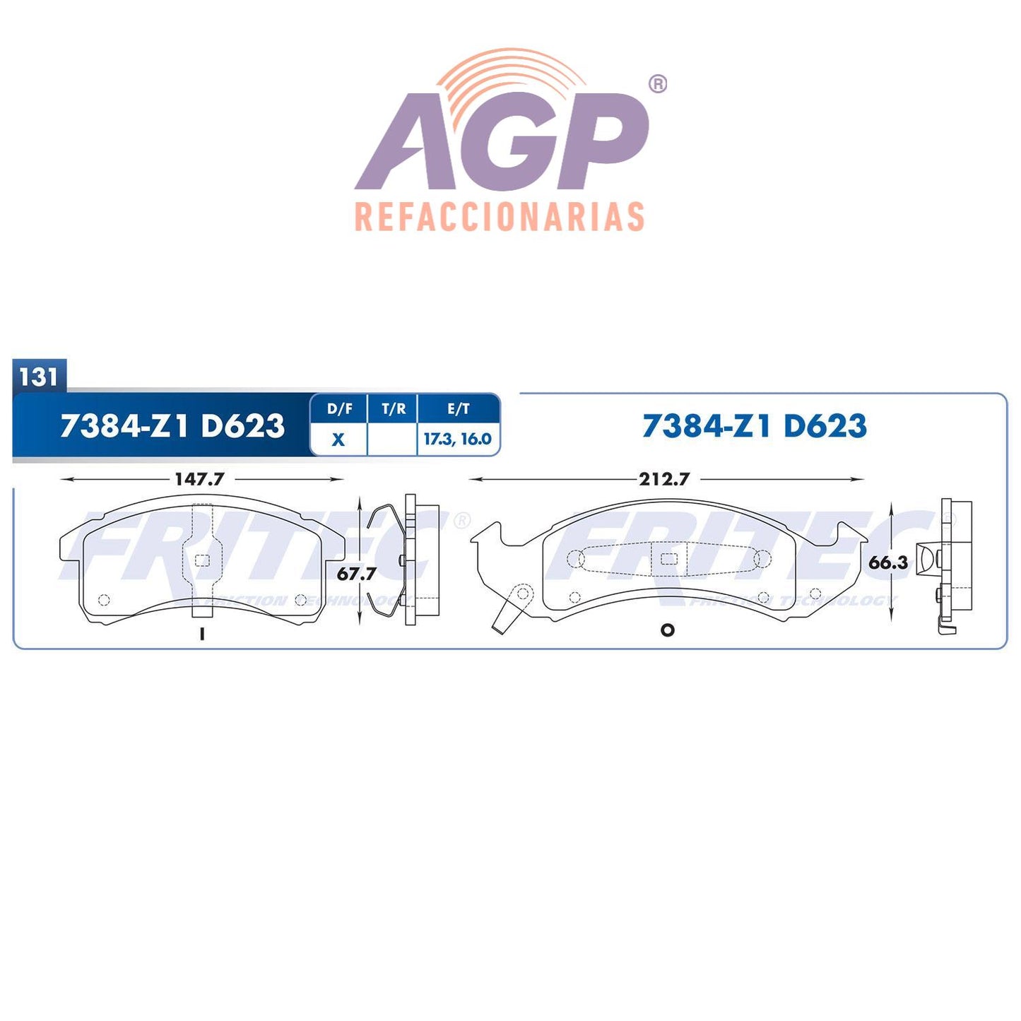 BALATA DELANTERA BUICK LESABRE 1994-1999, BUICK PARK AVENUE 1994-1996, BUICK (FRI-SPC7384Z1)