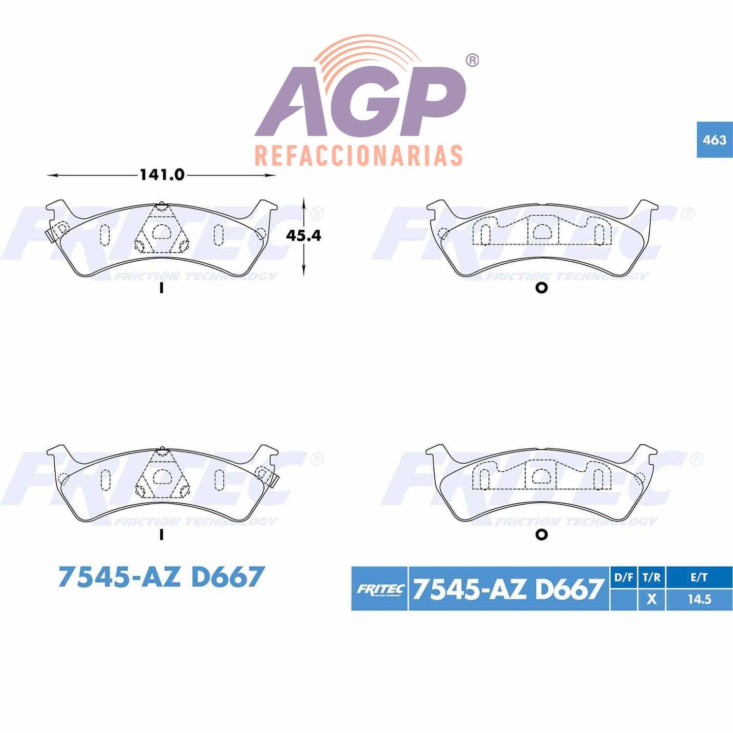 BALATA TRASERA FORD TRUCK EXPLORER 1995-2004, FORD TRUCK RANGER 1998-2002, (FRI-SPC7545AZ)