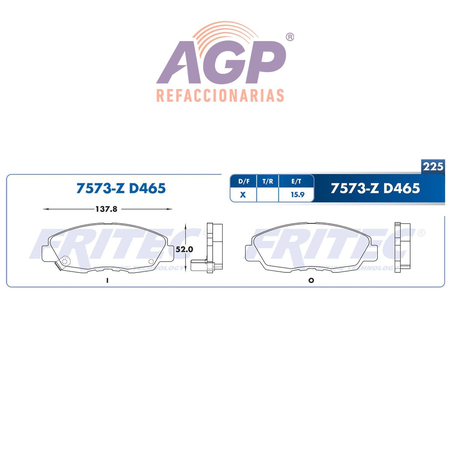 BALATA DELANTERA HONDA CIVIC 1996-2011 (FRI-SPC7573Z) - REFACCIONARIAS AGP