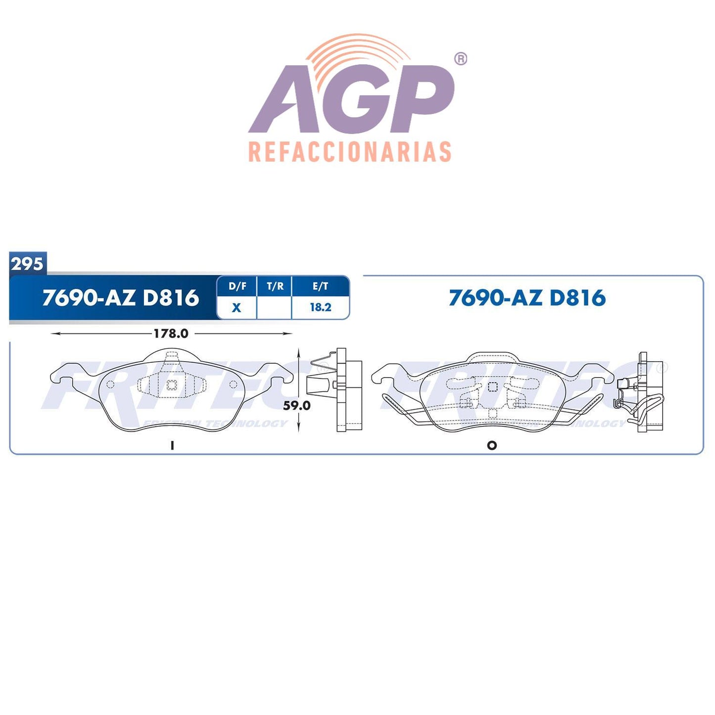BALATA DELANTERA FORD FOCUS 2000-2004 (FRI-SPC7690AZ) - REFACCIONARIAS AGP