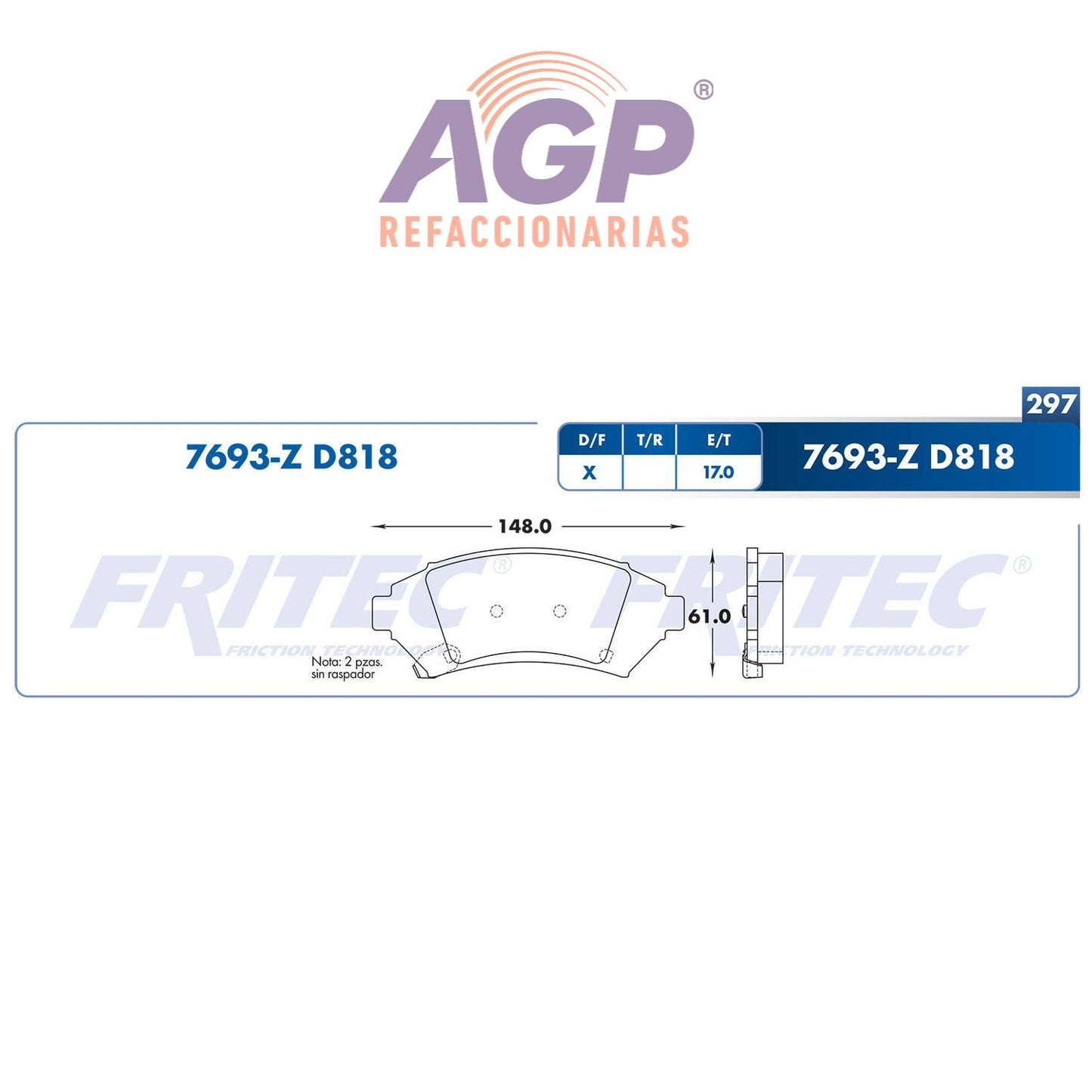 BALATA DELANTERA BUICK CENTURY 1997-2001, BUICK PARK AVENUE 1997-2004, BUICK (FRI-SPC7693Z)
