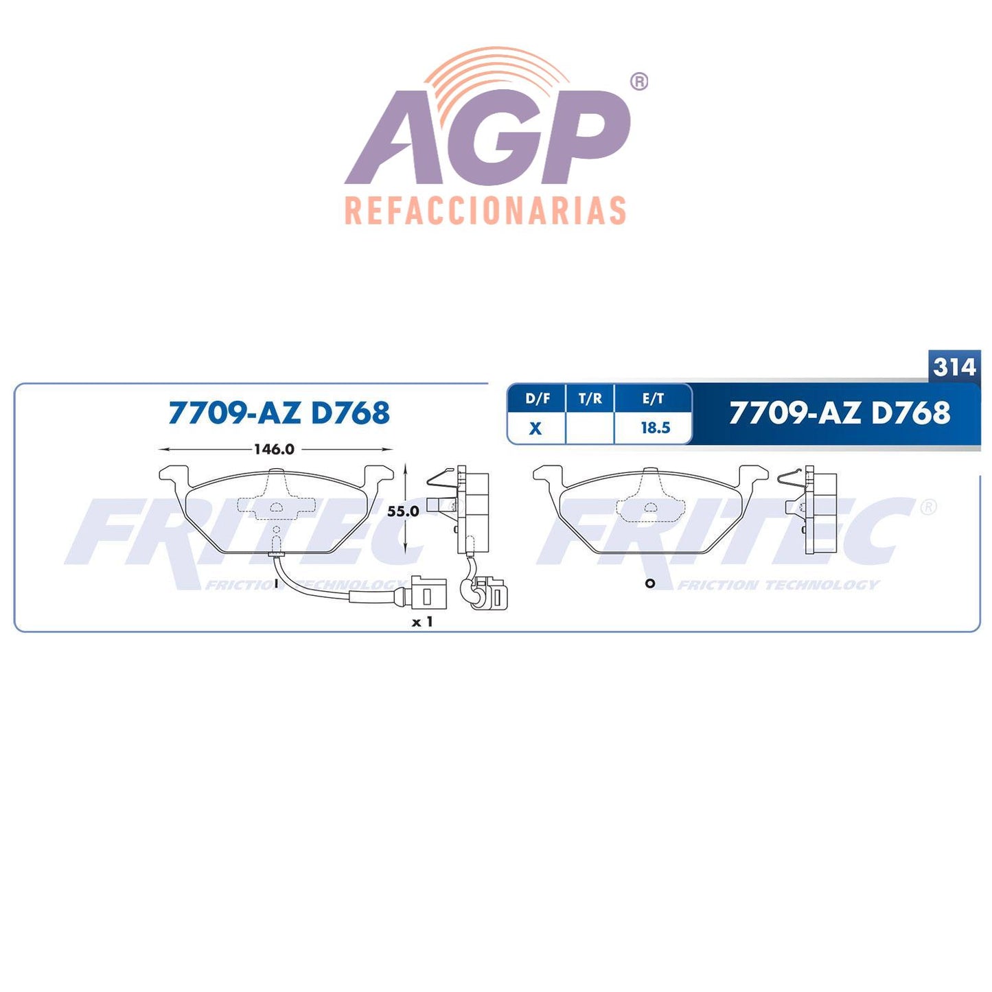 BALATA DELANTERA AUDI A3 1997-1997, AUDI A3 2006-2008, SEAT TOLEDO R16 2001-2 (FRI-SPC7709AZ)