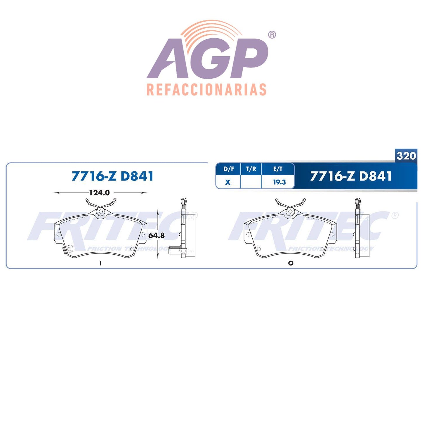 BALATA DELANTERA CHRYSLER PT CRUISER 2001-2010, DODGE NEON SRT4 2003-2005 (FRI-SPC7716Z)
