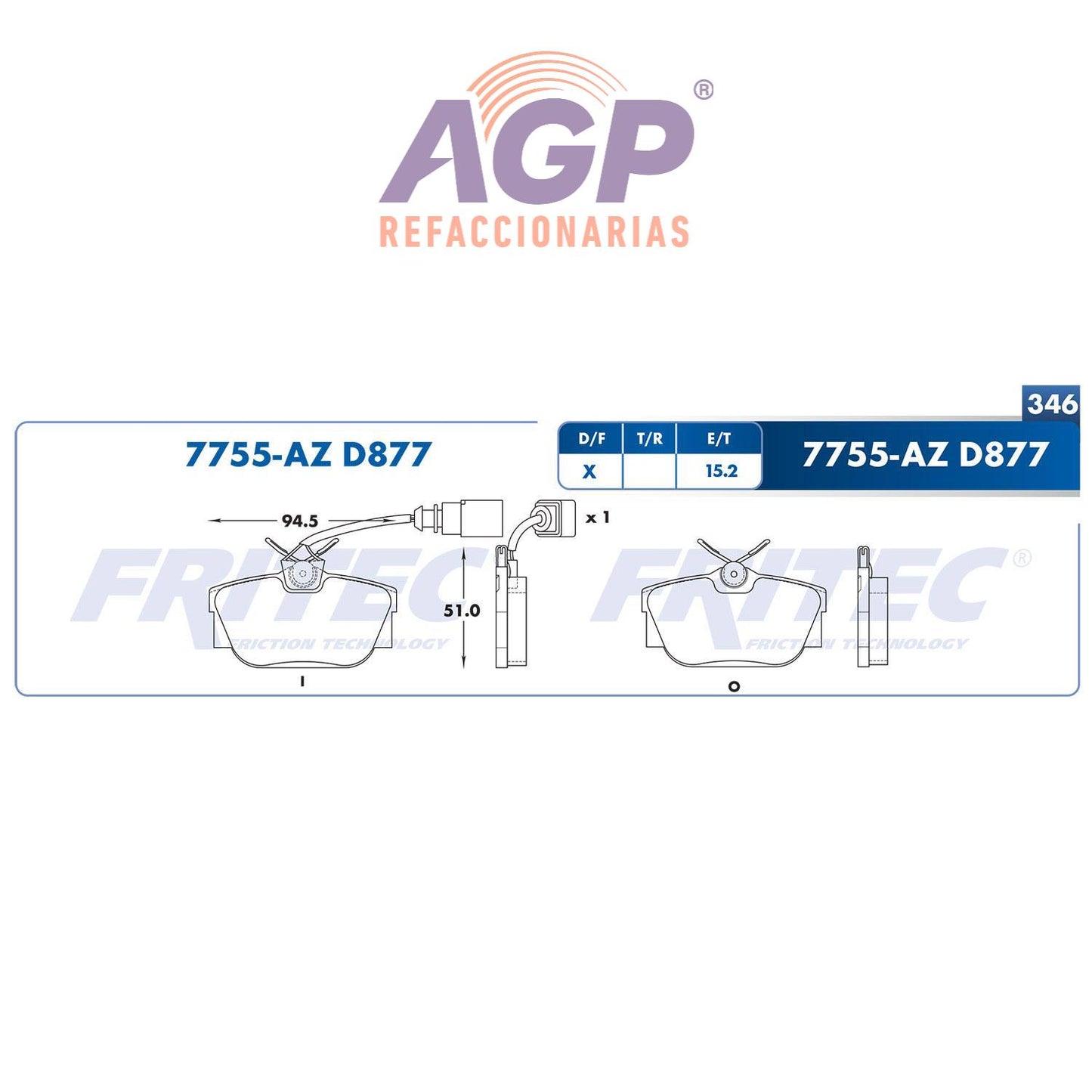 BALATA TRASERA SEAT TRUCK ALHAMBRA 2002-2008, VOLKSWAGEN TRUCK EUROVAN 2000 (FRI-SPC7755BZ)