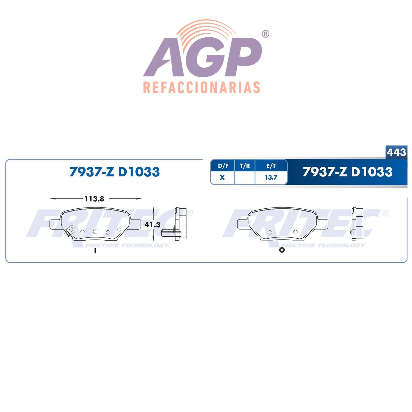 BALATA TRASERA CHEVROLET TRUCK HHR 2008-2010, CHEVROLET MALIBU 2004-2012, P (FRI-SPC7937Z)