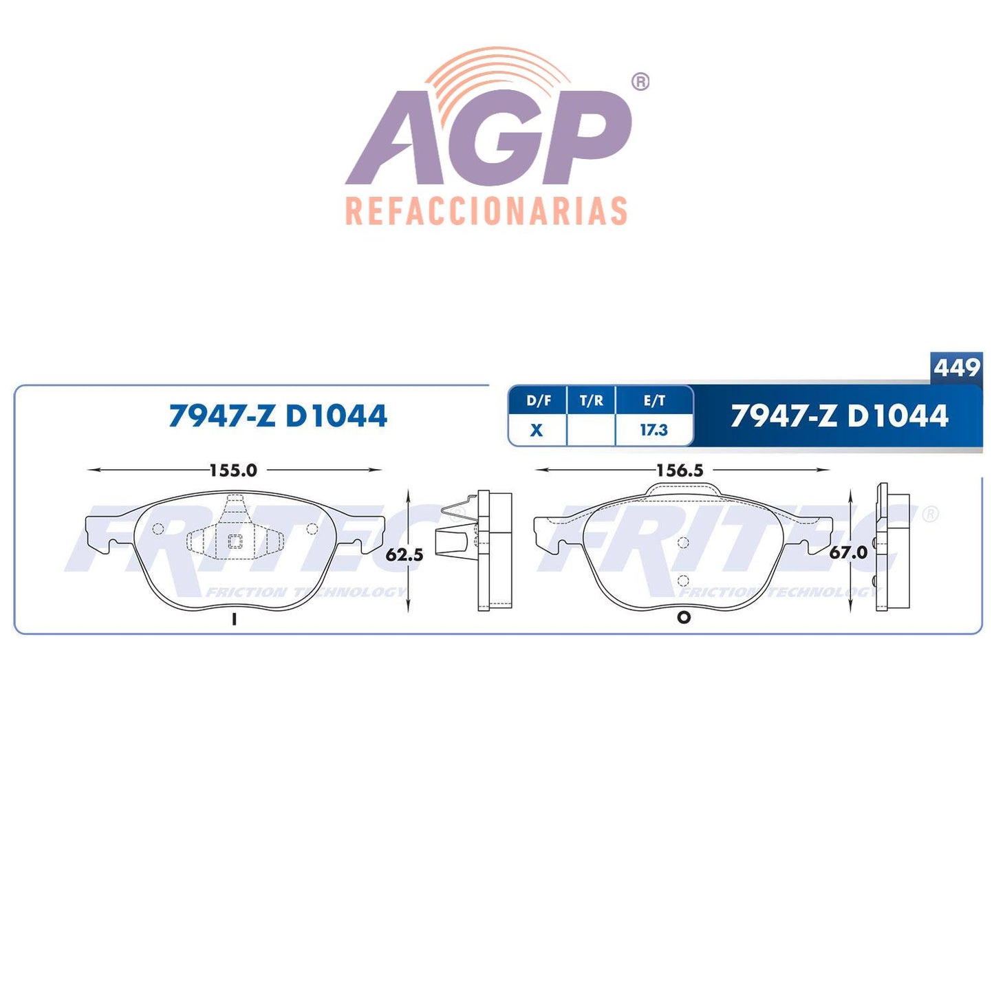 BALATA DELANTERA MAZDA 3 2004-2005, MAZDA 5 2006-2006, FORD FOCUS 2004-2007, (FRI-SPC7947Z) - REFACCIONARIAS AGP