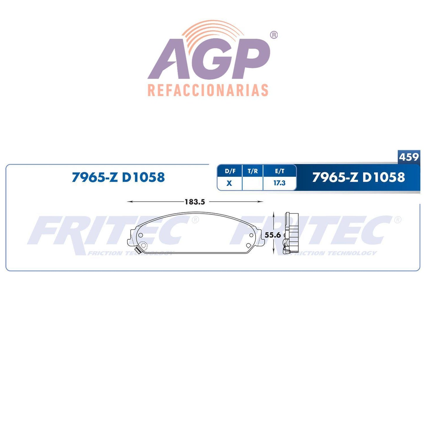 BALATA DELANTERA CHRYSLER 200 2013-2013, CHRYSLER 300 2005-2014, CHRYSLER MAG (FRI-SPC7965Z) - REFACCIONARIAS AGP