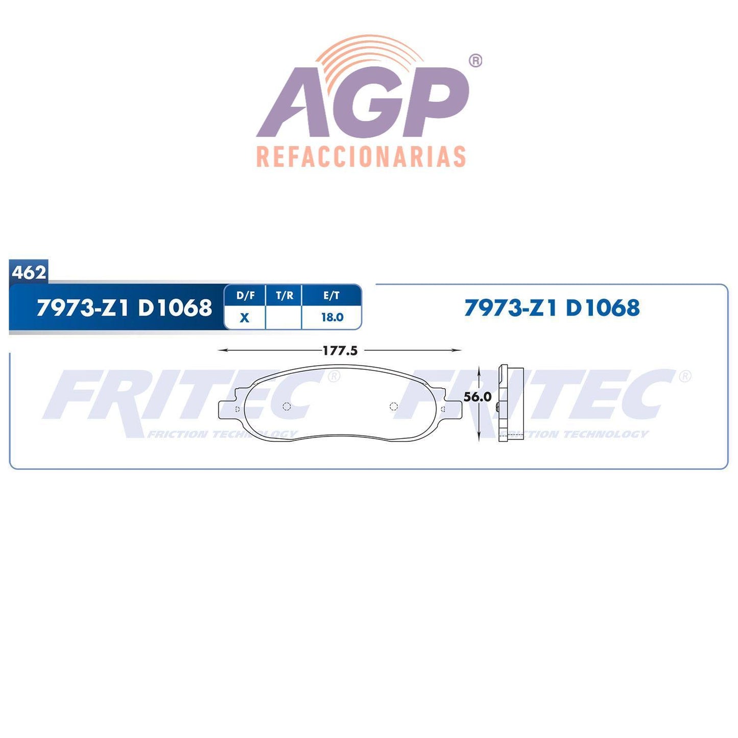 BALATA TRASERA FORD TRUCK F200 2005-2006, FORD TRUCK F-250 SUPER DUTY 2005- (FRI-SPC7973Z1) - REFACCIONARIAS AGP