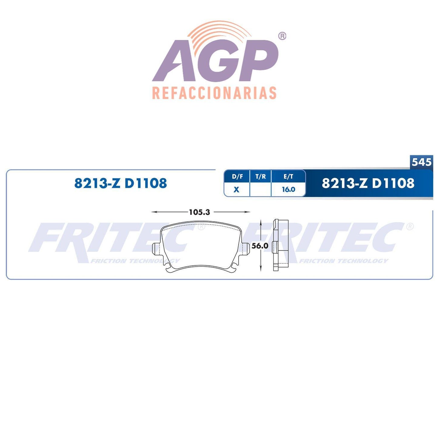 BALATA TRASERA AUDI A1 2011-2013, AUDI A3 2006-2013, AUDI A3 QUATTRO 2004-2 (FRI-SPC8213Z) - REFACCIONARIAS AGP
