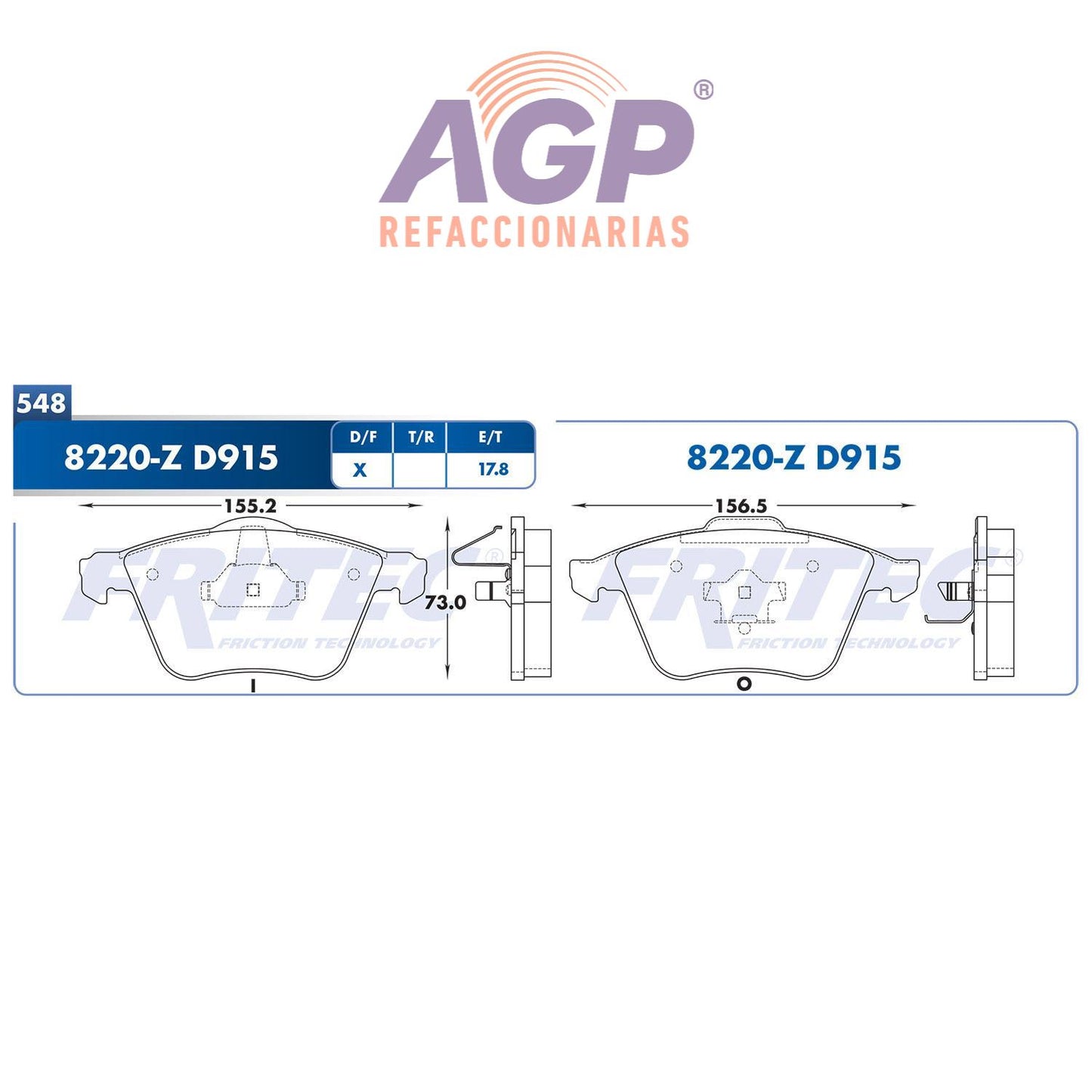 BALATA DELANTERA MAZDA 3 2007-2013, MAZDA 3 SPORT 2012-2012, VOLVO S40 2004-2 (FRI-SPC8220Z) - REFACCIONARIAS AGP