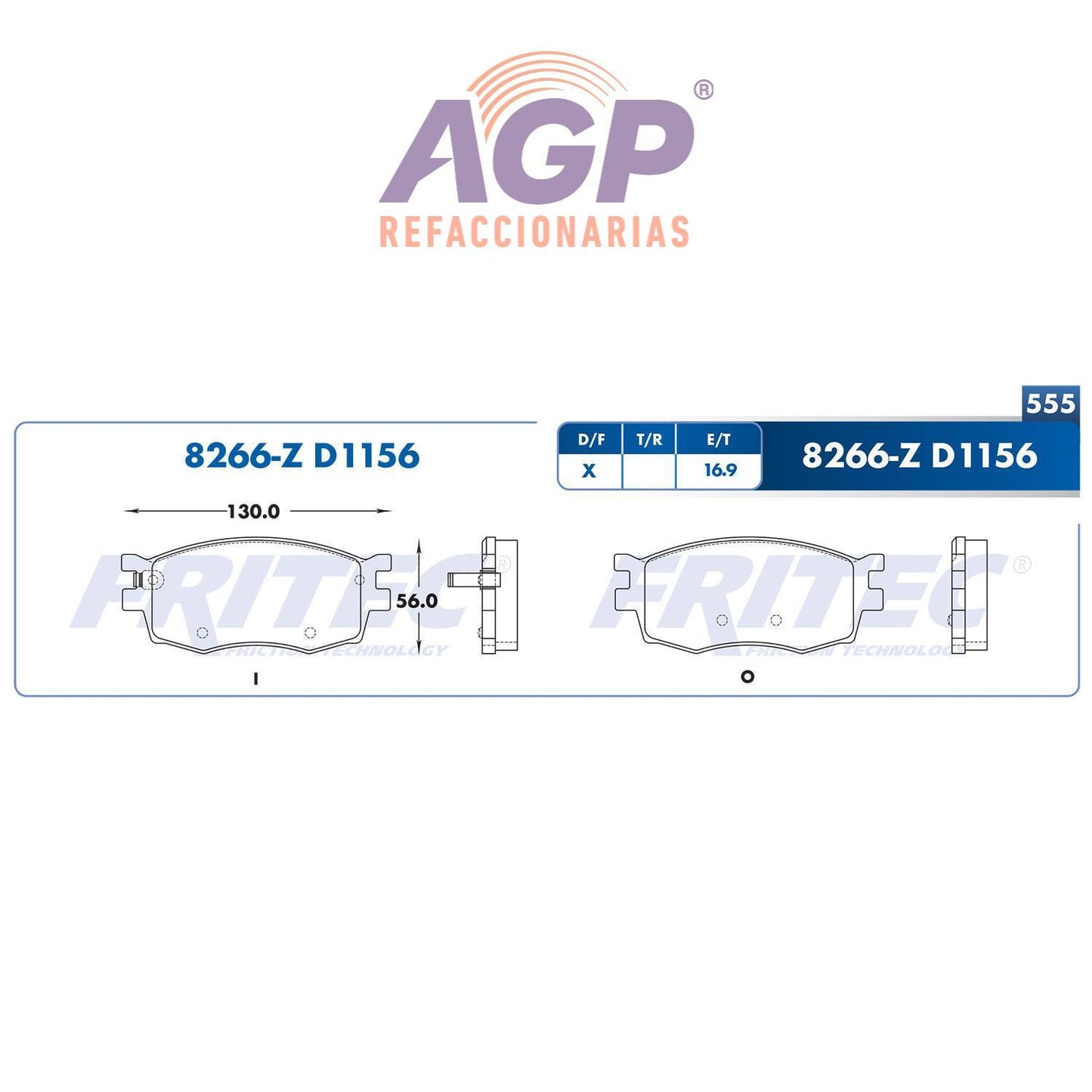 BALATA DELANTERA DODGE ATTITUDE 2006-2011, HYUNDAI ACCENT 2006-2011, KIA RIO (FRI-SPC8266Z) - REFACCIONARIAS AGP
