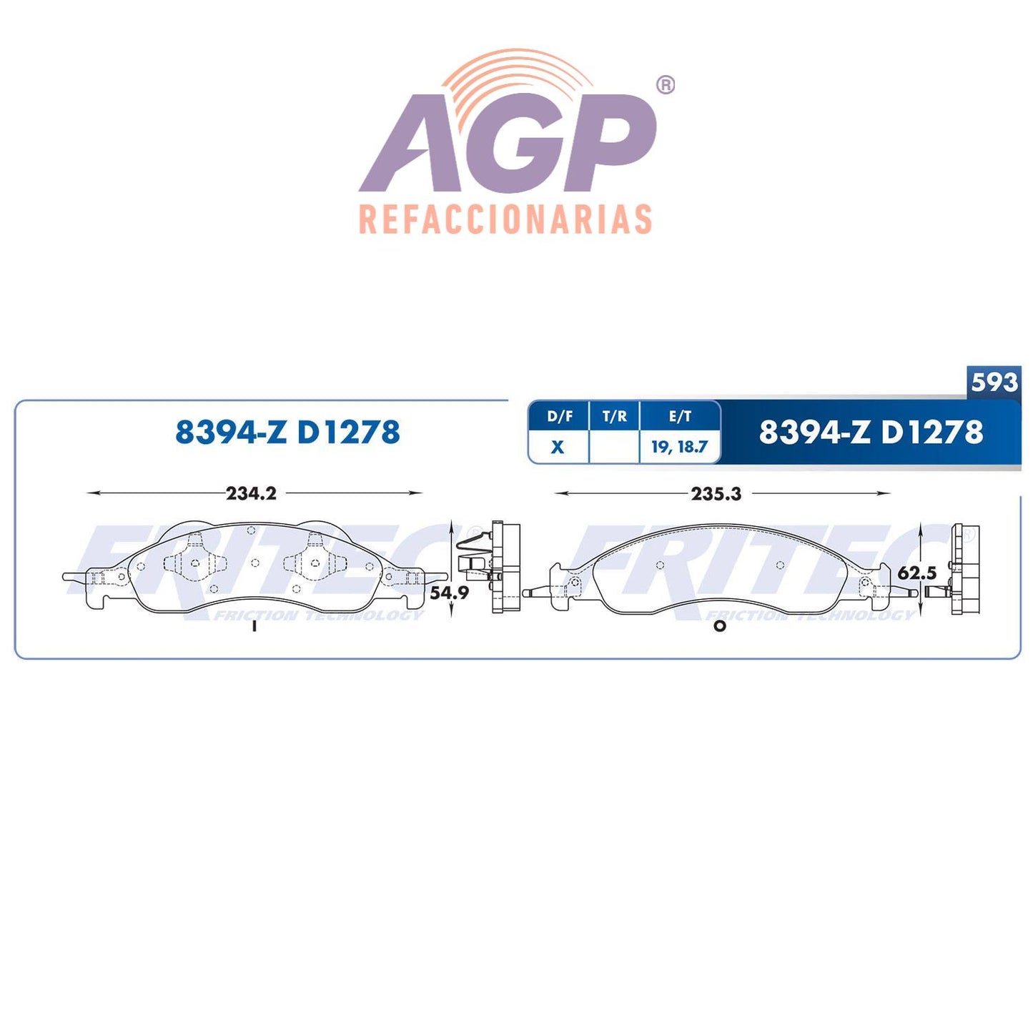 BALATA DELANTERA FORD TRUCK EXPEDITION 2007-2009, LINCOLN TRUCK NAVIGATOR 200 (FRI-SPC8394Z) - REFACCIONARIAS AGP