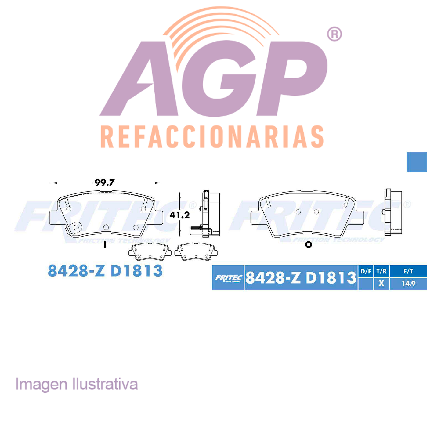 BALATA DISCO TRASERA KIA TRUCK SPORTAGE BASE 4L 2.4 LTS 2011-2013 KIA RIO EX 4L 1.6 LTS 2012-2020 HYUNDAI ELANTRA ECO 4L 1.4 LTS 2017-2020 CHANGAN CS35 PLUS 4L 1.4 LTS 2022-2024 EPB D1812 REEMPLAZA