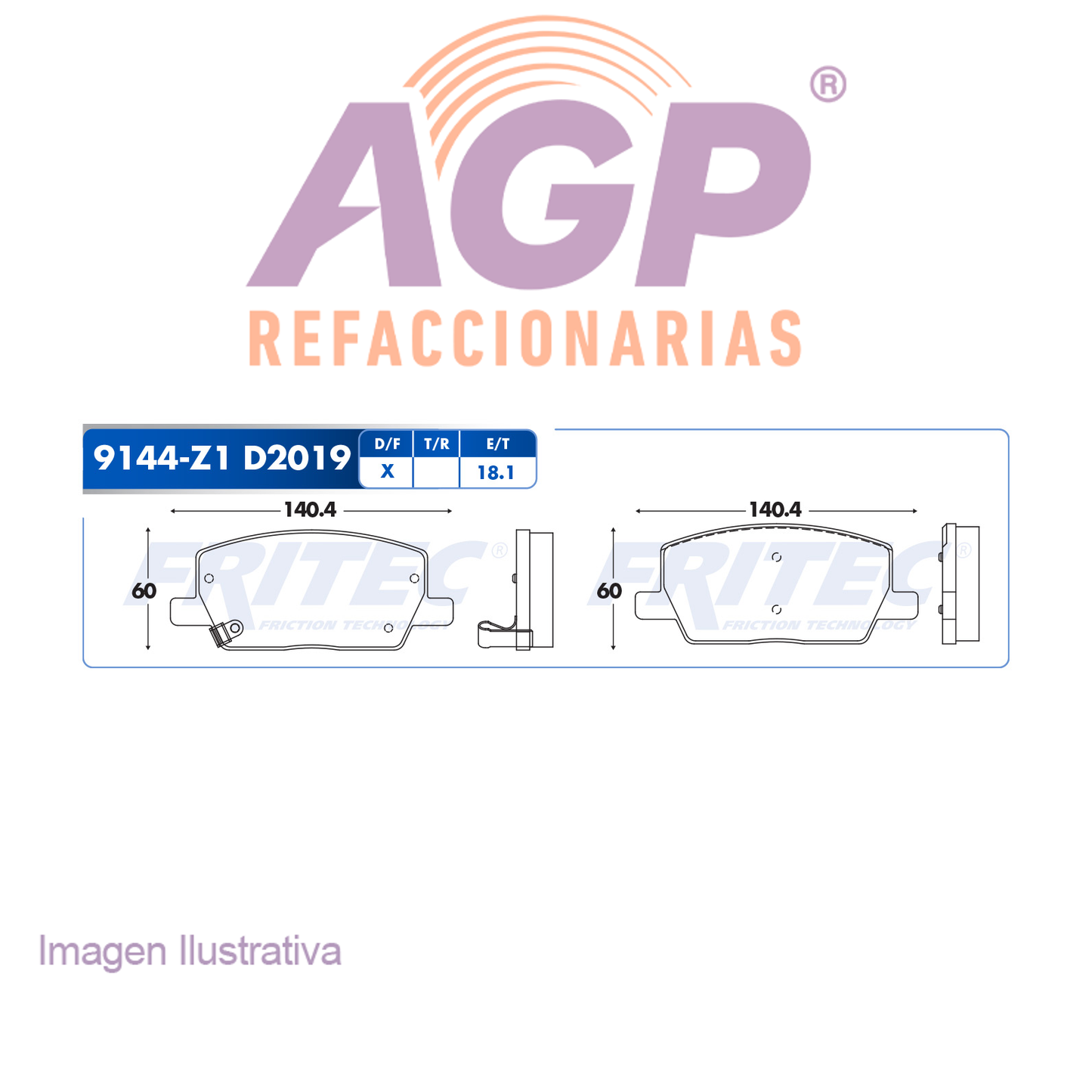 BALATA DELANTERA CHEVROLET TRUCK TRAX 4L 1.8 LTS 2017-2019 =D2019 (FRI-SPC9144Z1)