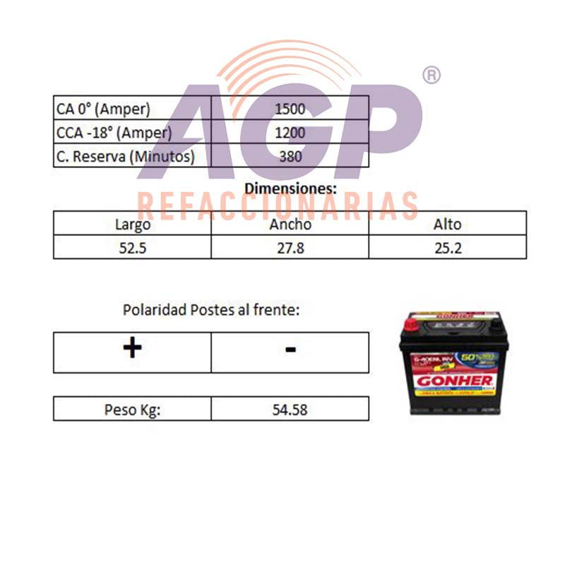 ACUMULADOR GONHER G-8D POL. INV.