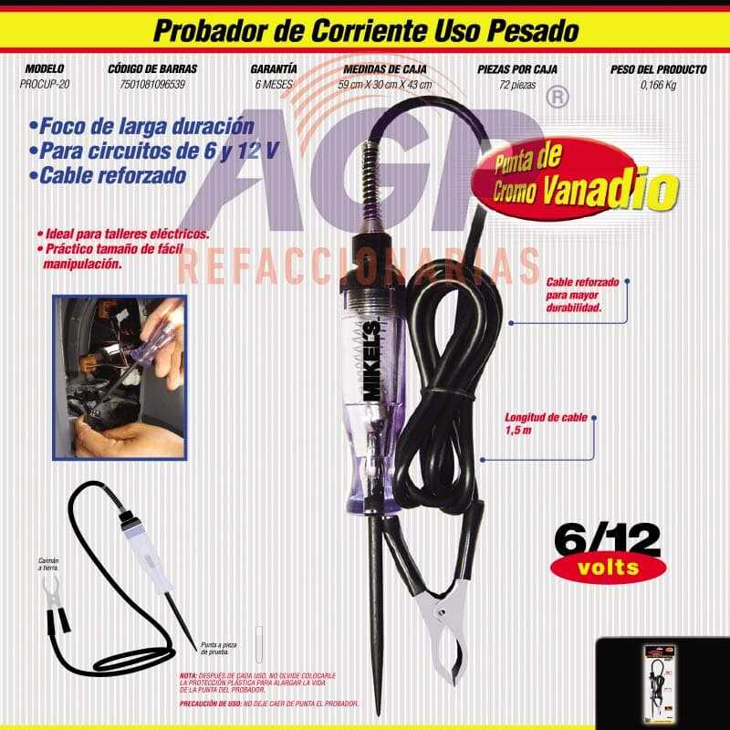 PROBADOR DE CORRIENTE TRABAJO PESADO (6-12 V/CD) - REFACCIONARIAS AGP