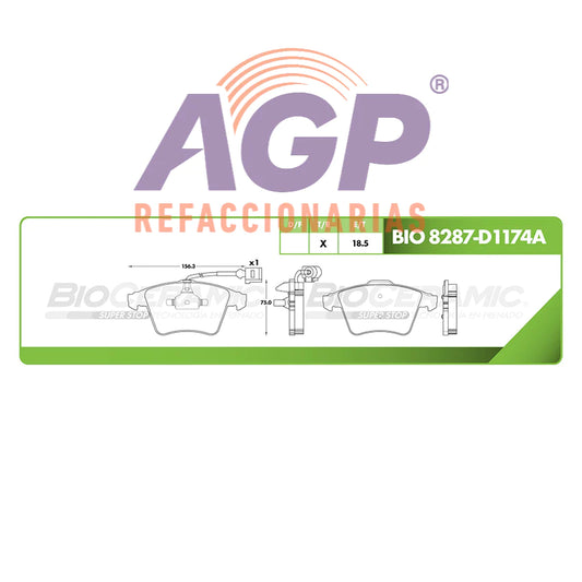 BALATA DELANTERA VOLKSWAGEN EUROVAN 2006-2009  (BIO 8287-D1174A)