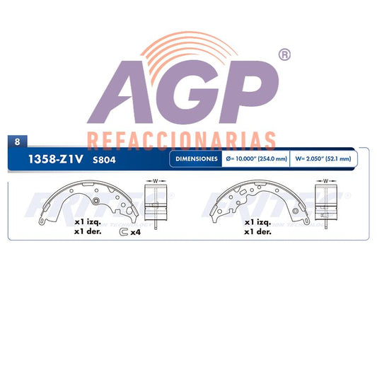 BALATA TAMBOR TRASERA TOYOTA TRUCK SIENNA 2004-2009 =S804 ()
