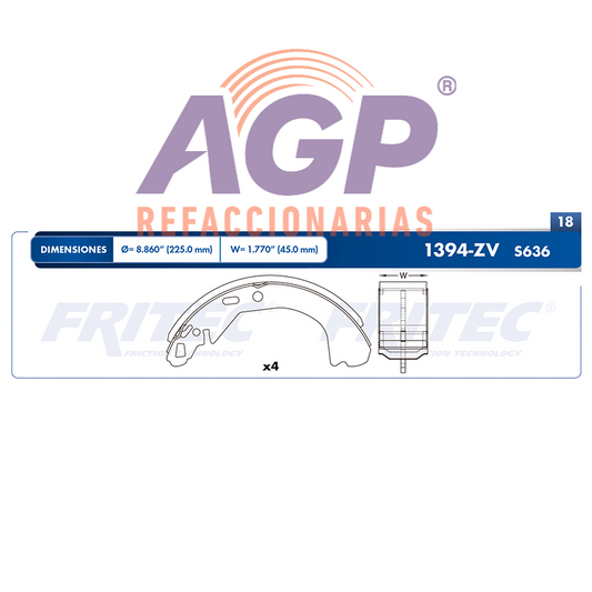 BALATA TAMBOR TRASERA CHEVROLET TRUCK VENTURE 1997-2004 LUMINA VAN 1997 BUICK CENTURY 1990-1996 CHEVROLET CUTLASS 1991-1996 =S636