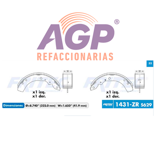 BALATA TAMBOR CHRYSLER  ( LEBARON   / 1990-1990) ( NEW YORKER   / 1990-199(FRI-OW1431ZR)