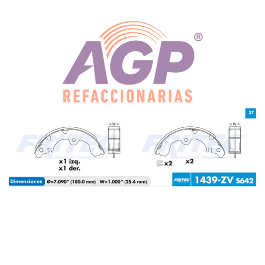 BALATA TAMBOR TOYOTA  ( PASEO   / 1992-1999) ( TERCEL   / 1991-1999) * )(FRI-OW1439ZV)