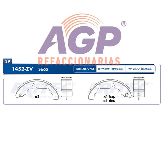 BALATA TAMBOR TRASERA FORD TRUCK QUEST GLE V6 3.3 LTS 1999-2002 QUEST GXE V6 3.0 LTS 1993-1998 QUEST GXE V6 3.3 LTS 1999-2002