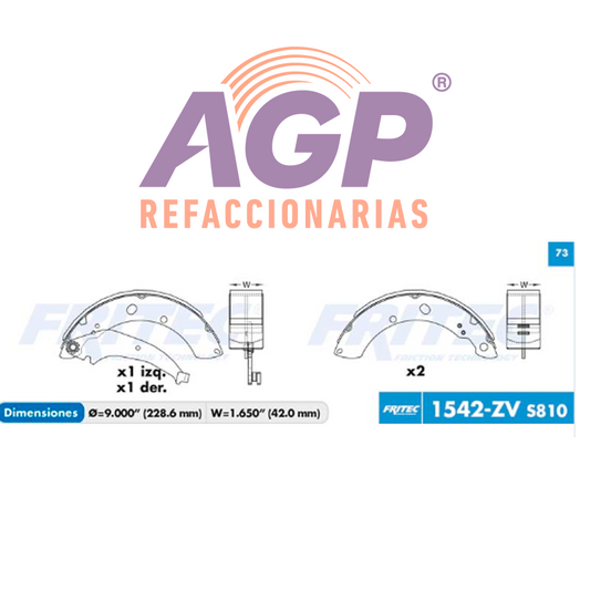 BALATA TAMBOR TRASERA VOLKSWAGEN VENTO 2014-2020 CHRYSLER PT CRUISER 2004-2009 =S810 ()