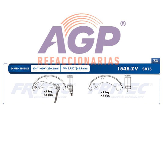 BALATA TAMBOR TRASERA CHEVROLET TRUCK COLORADO 2004-2009 GMC TRUCK CANYON 2004-2008 ISUZU TRUCK I-290 2006-2008 =S815 ()