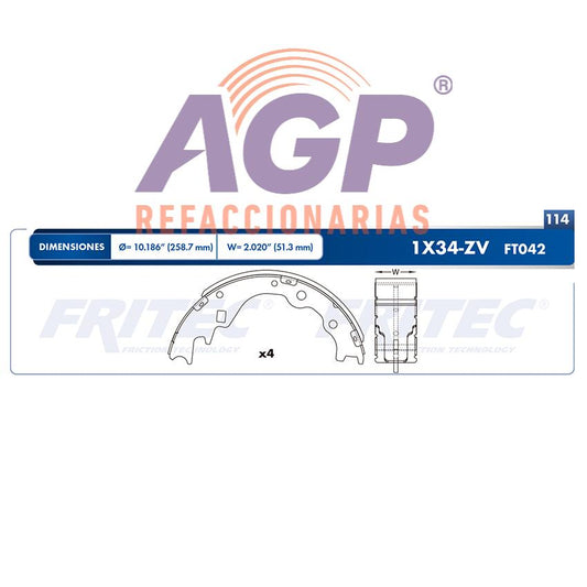 BALATA TAMBOR TRASERA DODGE TRUCK H-100 2008-2010 =S1026 (