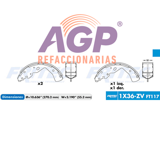 BALATA TAMBOR TRASERA NISSAN TRUCK NP300 FRONTIER 2016-2018 =S1096 (