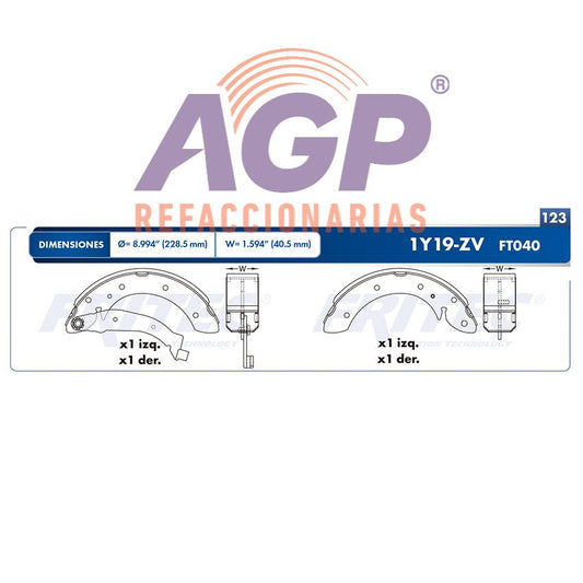 BALATA TAMBOR TRASERA PEUGEOT TRUCK GRAND RAID 2007-2008 PARTNER 2007-2012 =S1032 (