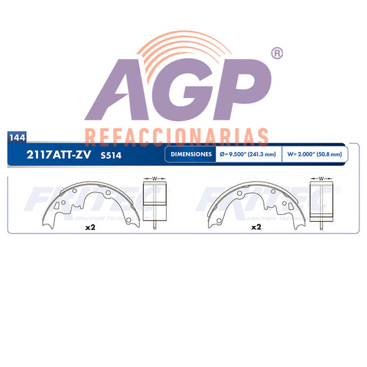 BALATA DE TAMBOR 2117-S514 TRAS. STANDAR CHEV.MALIBU (73-83)-S10/SONOMA (82-97)-ASTRO VAN (85-01)