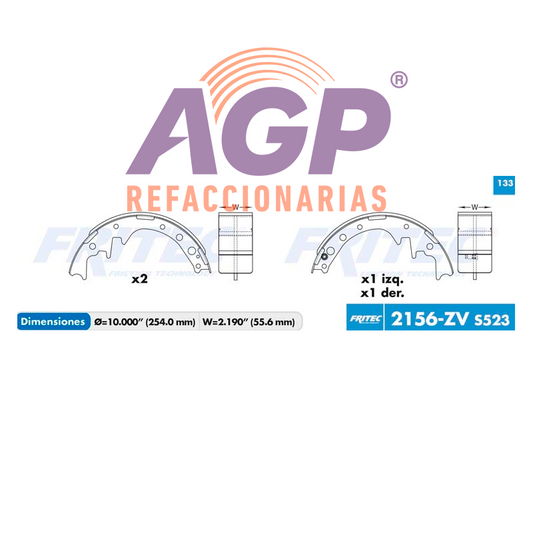 BALATA TAMBOR TOYOTA  ( PICKUP   / 1975-1978  / 1980-1983  / 1990-1993) * (FRI-OW2156ZV)