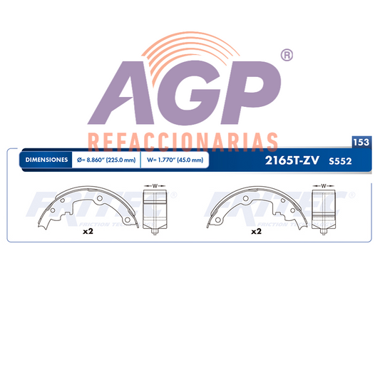 BALATA TAMBOR BUICK  ( CENTURY   / 1990-1992) * CHEVROLET  ( LUMINA APV   (FRI-OW2165TZR)