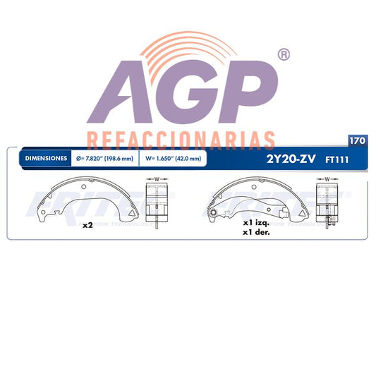 BALATA TAMBOR TRASERA DODGE TRUCK RAM 700 2015-2016 FIAT TRUCK STRADA 2010-2014 =FT111 ()