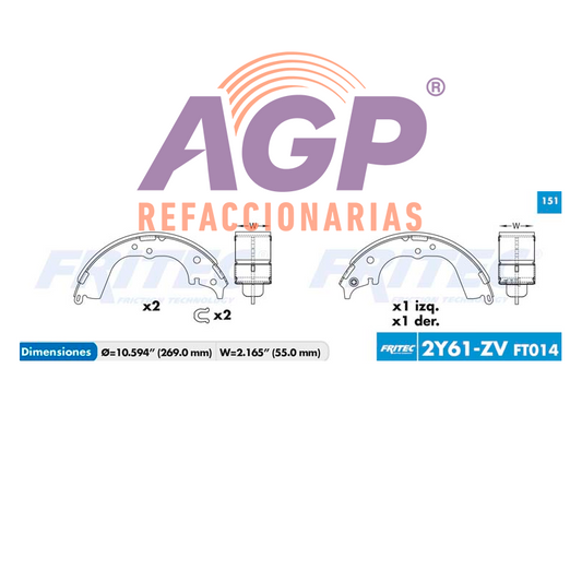 BALATA TAMBOR TRASERA TOYOTA TRUCK HIACE 1995-2004 LATINOAMERICA =FT014 ()